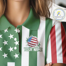 Load image into Gallery viewer, Women golf polo shirts custom Red, white and green American flag ladies golf tops, best golf gifts NQS11487