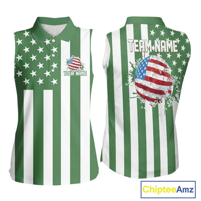 Women's Sleeveless golf polo shirts custom Red, white and green American flag Ladies Golf tops NQS11487