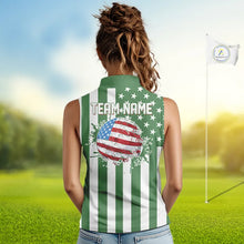 Load image into Gallery viewer, Women's Sleeveless golf polo shirts custom Red, white and green American flag Ladies Golf tops NQS11487