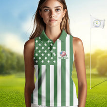 Load image into Gallery viewer, Women's Sleeveless golf polo shirts custom Red, white and green American flag Ladies Golf tops NQS11487