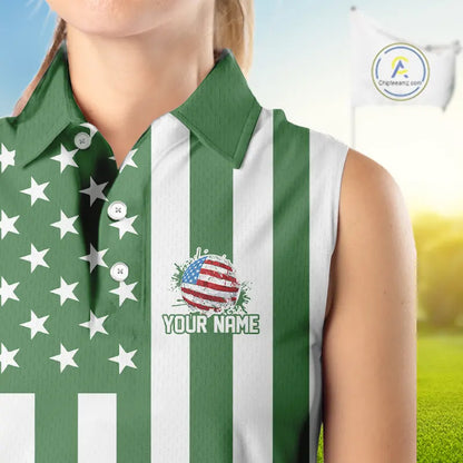 Women's Sleeveless golf polo shirts custom Red, white and green American flag Ladies Golf tops NQS11487