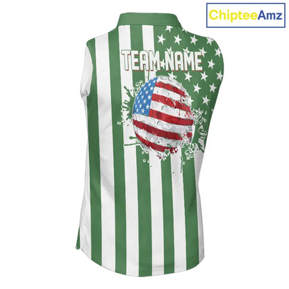 Women's Sleeveless golf polo shirts custom Red, white and green American flag Ladies Golf tops NQS11487