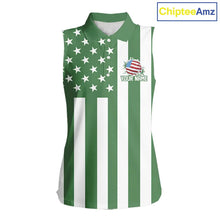 Load image into Gallery viewer, Women's Sleeveless golf polo shirts custom Red, white and green American flag Ladies Golf tops NQS11487