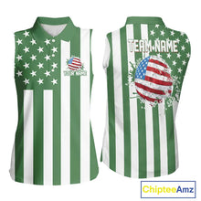Load image into Gallery viewer, Women's Sleeveless golf polo shirts custom Red, white and green American flag Ladies Golf tops NQS11487