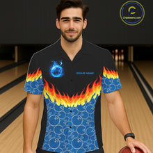 Load image into Gallery viewer, Black and Blue Camo Flame Bowling Hawaiian shirts Custom team bowling league jerseys NQS11492