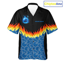 Load image into Gallery viewer, Black and Blue Camo Flame Bowling Hawaiian shirts Custom team bowling league jerseys NQS11492