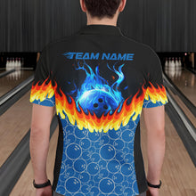 Load image into Gallery viewer, Black and Blue Camo Flame Bowling Polo, 1/4 zip shirts for Men Custom team men's bowling jerseys NQS11492
