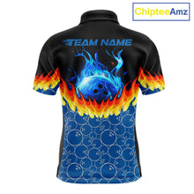 Load image into Gallery viewer, Black and Blue Camo Flame Bowling Polo, 1/4 zip shirts for Men Custom team men's bowling jerseys NQS11492