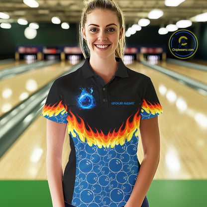 Black and Blue Camo Flame Bowling shirts for Women Custom team ladies bowling league jerseys NQS11492