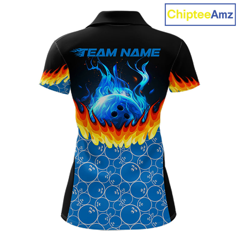 Black and Blue Camo Flame Bowling shirts for Women Custom team ladies bowling league jerseys NQS11492