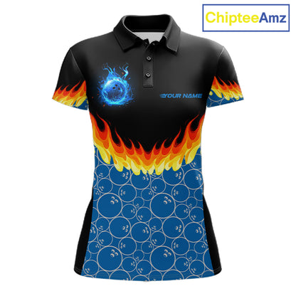 Black and Blue Camo Flame Bowling shirts for Women Custom team ladies bowling league jerseys NQS11492