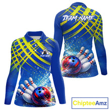 Load image into Gallery viewer, Personalized Blue And Green Bowling shirts for Women team league jerseys, bowling gifts for ladies NQS11494