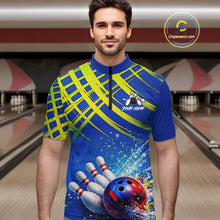 Load image into Gallery viewer, Personalized Blue And Green Bowling shirts for men bowling team league jerseys, bowling gifts for men NQS11494