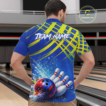 Personalized Blue And Green Bowling shirts for men bowling team league jerseys, bowling gifts for men NQS11494