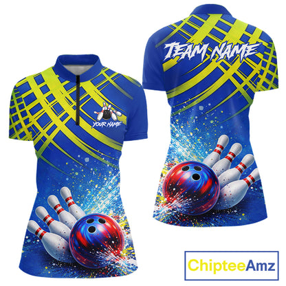 Personalized Blue And Green Bowling shirts for Women team league jerseys, bowling gifts for ladies NQS11494