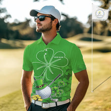 Load image into Gallery viewer, Green shamrock pattern St Patrick's Day Men's golf polo shirts custom mens golf tops, golfing gifts NQS11495