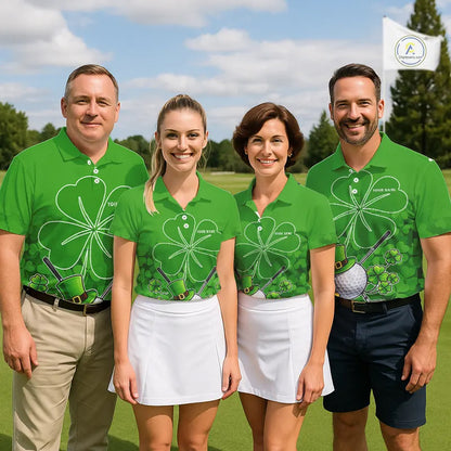 Green shamrock pattern St Patrick's Day Men's golf polo shirts custom mens golf tops, golfing gifts NQS11495