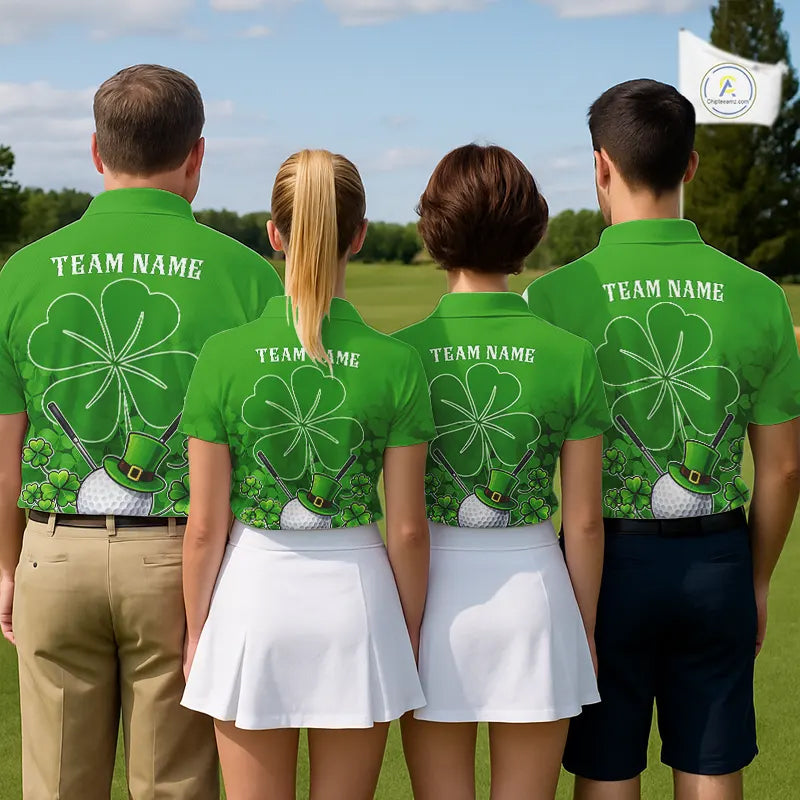 Green shamrock pattern St Patrick's Day Men's golf polo shirts custom mens golf tops, golfing gifts NQS11495