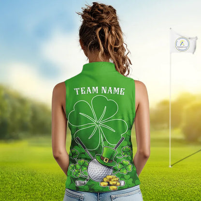 Green shamrock pattern St Patrick's Day Women's Sleeveless golf polo shirts custom ladies golf tops NQS11495