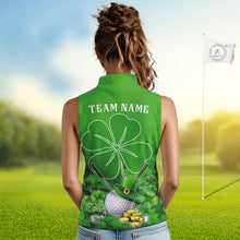 Load image into Gallery viewer, Green shamrock pattern St Patrick's Day Women's Sleeveless golf polo shirts custom ladies golf tops NQS11495