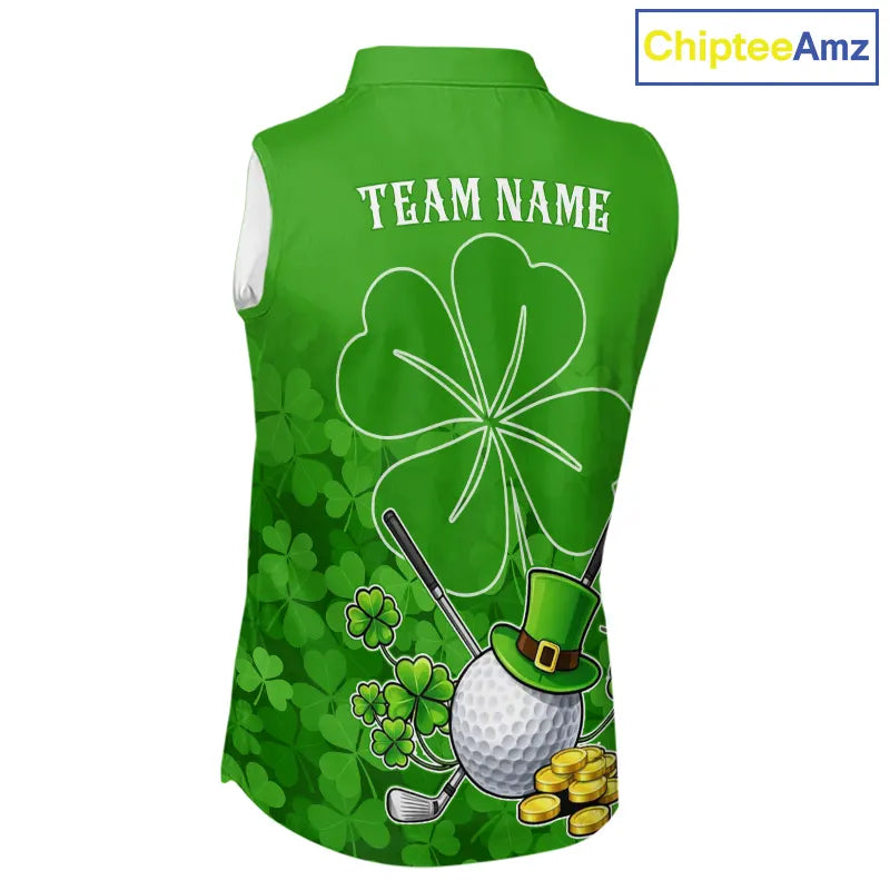 Green shamrock pattern St Patrick's Day Women's Sleeveless golf polo shirts custom ladies golf tops NQS11495