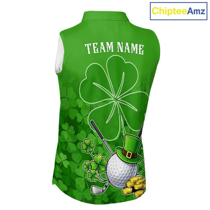 Green shamrock pattern St Patrick's Day Women's Sleeveless golf polo shirts custom ladies golf tops NQS11495