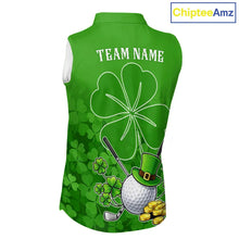 Load image into Gallery viewer, Green shamrock pattern St Patrick's Day Women's Sleeveless golf polo shirts custom ladies golf tops NQS11495