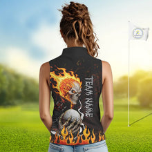 Load image into Gallery viewer, Custom Orange Flame Skull sleeveless women's golf shirts,  team ladies golf tees cool golf gifts NQS11497