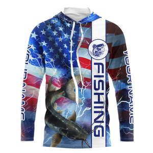 American flag Catfish lightning Long Sleeve Fishing Shirts custom Patriotic Catfish fishing jerseys NQS9560