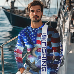 American flag Catfish lightning Long Sleeve Fishing Shirts custom Patriotic Catfish fishing jerseys NQS9560