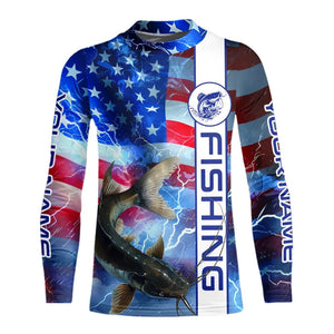 American flag Catfish lightning Long Sleeve Fishing Shirts custom Patriotic Catfish fishing jerseys NQS9560
