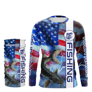 American flag Catfish lightning Long Sleeve Fishing Shirts custom Patriotic Catfish fishing jerseys NQS9560