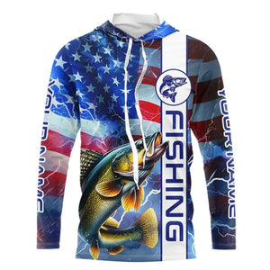 American Flag Walleye lightning Long Sleeve Fishing Shirts custom Patriotic Walleye fishing jerseys NQS9561