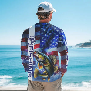 American Flag Walleye lightning Long Sleeve Fishing Shirts custom Patriotic Walleye fishing jerseys NQS9561