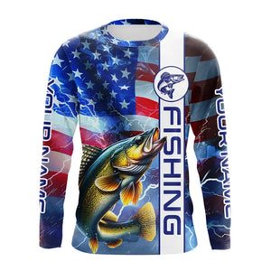 American Flag Walleye lightning Long Sleeve Fishing Shirts custom Patriotic Walleye fishing jerseys NQS9561