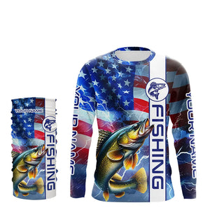 American Flag Walleye lightning Long Sleeve Fishing Shirts custom Patriotic Walleye fishing jerseys NQS9561