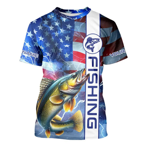 American Flag Walleye lightning Long Sleeve Fishing Shirts custom Patriotic Walleye fishing jerseys NQS9561