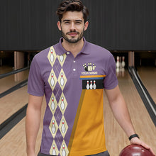 Load image into Gallery viewer, Yellow &amp; Purple Retro Bowling Polo, Quarter Zip shirt for Men Custom vintage team bowling jersey NQS9720