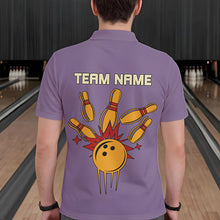 Load image into Gallery viewer, Yellow &amp; Purple Retro Bowling Polo, Quarter Zip shirt for Men Custom vintage team bowling jersey NQS9720
