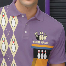 Load image into Gallery viewer, Yellow &amp; Purple Retro Bowling Polo, Quarter Zip shirt for Men Custom vintage team bowling jersey NQS9720