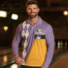 Load image into Gallery viewer, Yellow &amp; Purple Retro Bowling Polo, Quarter Zip shirt for Men Custom vintage team bowling jersey NQS9720