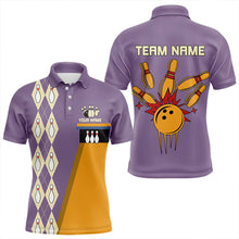 Load image into Gallery viewer, Yellow &amp; Purple Retro Bowling Polo, Quarter Zip shirt for Men Custom vintage team bowling jersey NQS9720