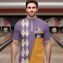 Load image into Gallery viewer, Yellow &amp; Purple Retro Bowling Polo, Quarter Zip shirt for Men Custom vintage team bowling jersey NQS9720