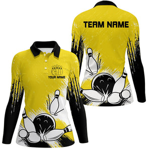 Retro bowling polo, quarter zip shirts for women Custom Team bowling Jerseys, bowl gifts | Yellow NQS7650