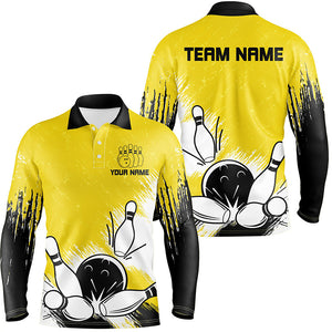 Retro bowling polo, quarter zip shirts for men Custom Team bowling Jerseys, bowl gifts | Yellow NQS7650