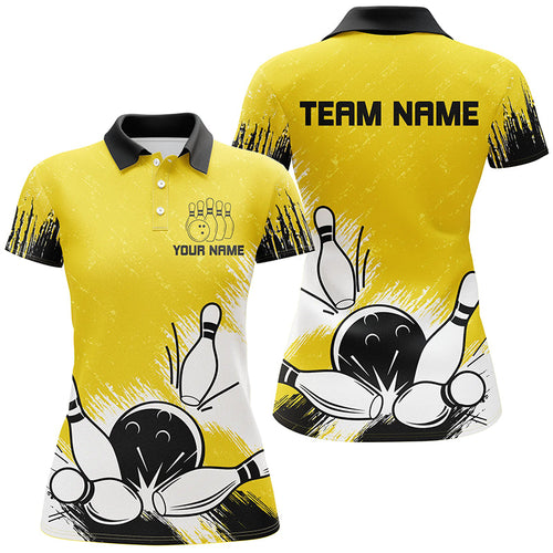 Retro bowling polo, quarter zip shirts for women Custom Team bowling Jerseys, bowl gifts | Yellow NQS7650