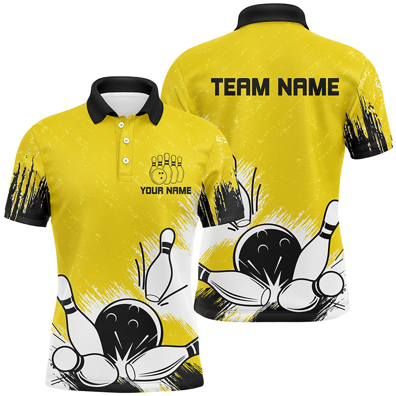 Retro bowling polo, quarter zip shirts for men Custom Team bowling Jerseys, bowl gifts | Yellow NQS7650