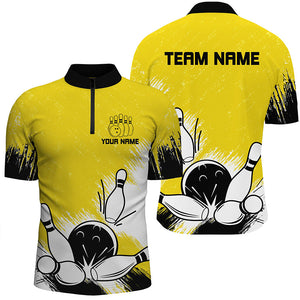 Retro bowling polo, quarter zip shirts for men Custom Team bowling Jerseys, bowl gifts | Yellow NQS7650