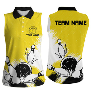 Retro Bowling Women sleeveless polo shirt Custom Ladies Team bowling Jerseys, bowl gifts | Yellow NQS7650