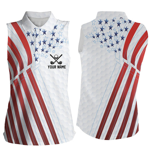 American flag Women sleeveless golf polo shirts custom Red, white and blue patriotic ladies golf shirt NQS7651